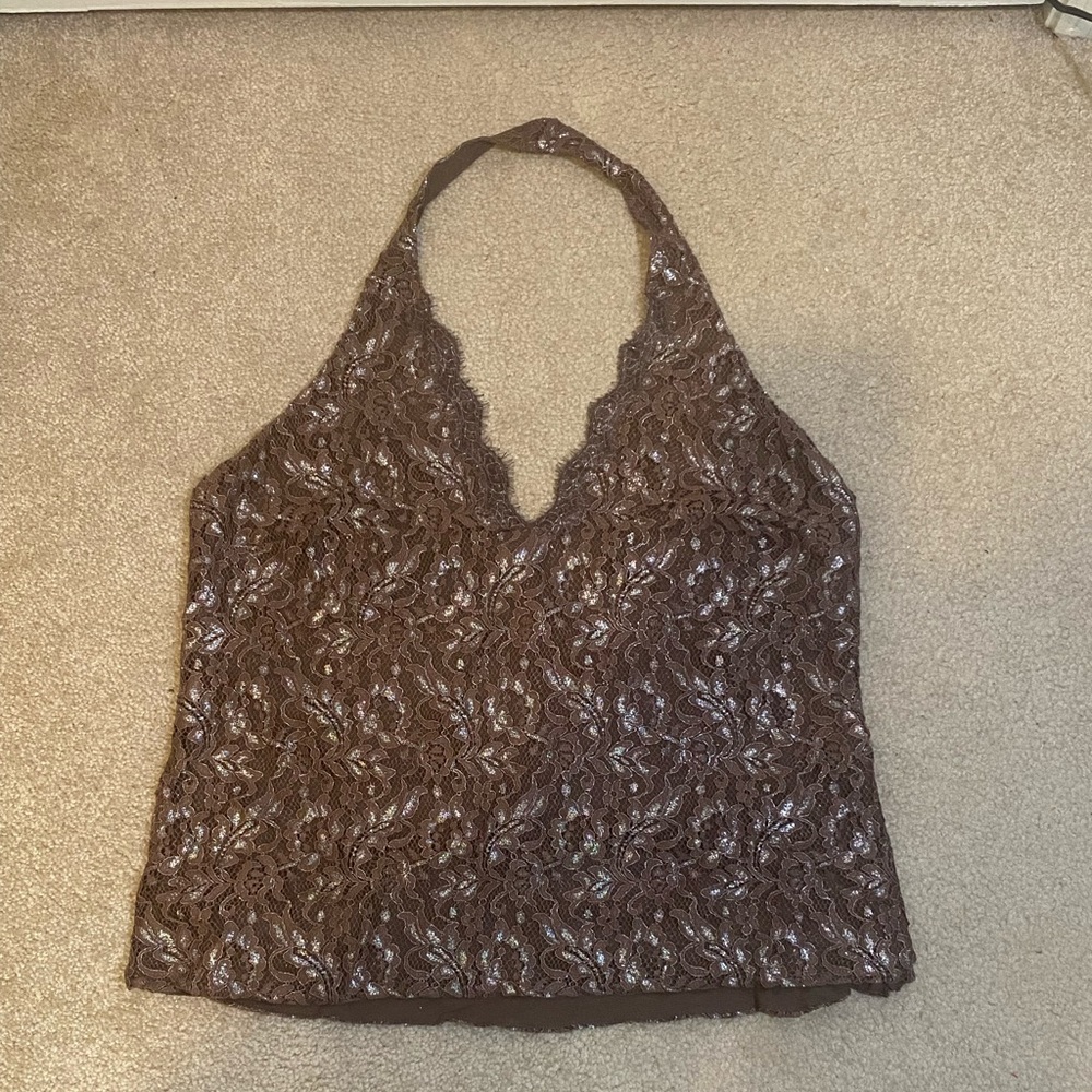 Victoria's Secret Moda International Chocolate Brown Lace Halter Top - XL - Picture 2 of 6